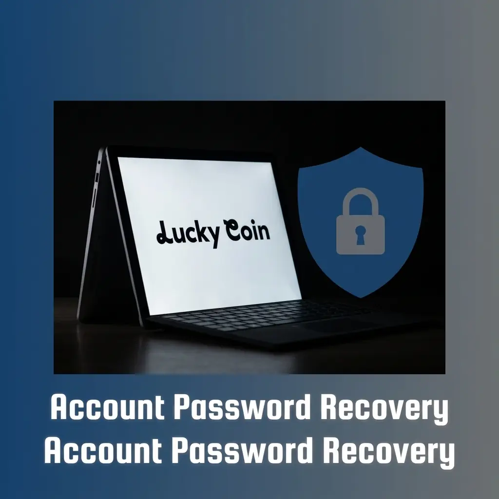 Password recovery screen with email or SMS options for regaining Lucky Coin account access