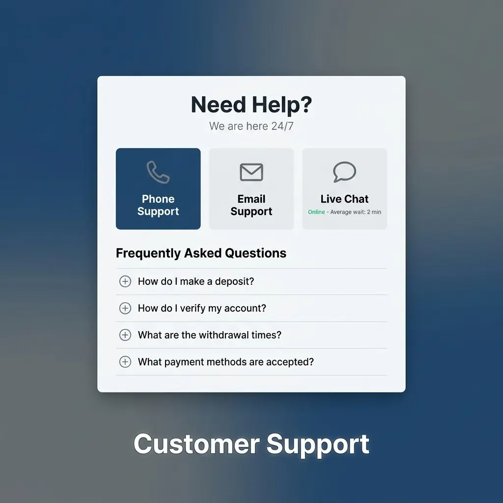 Customer support team checking withdrawals, payments, verification and responsible gambling help in an account