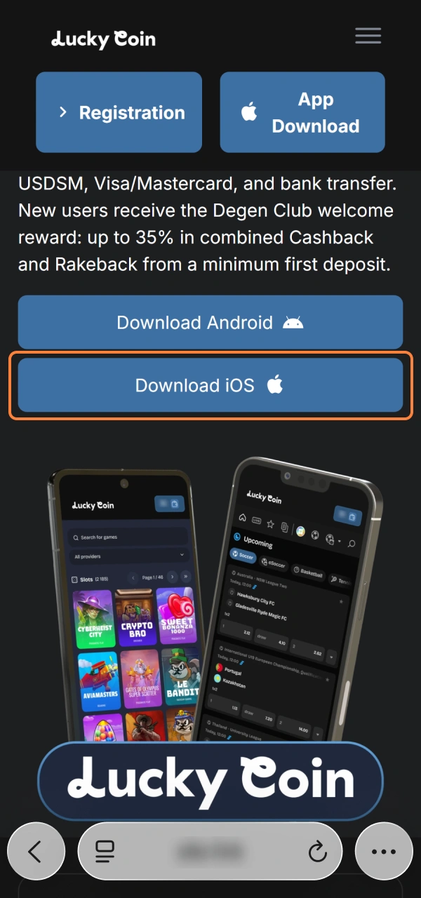Click the direct link to initialize your mobile Lucky Coin iOS App.