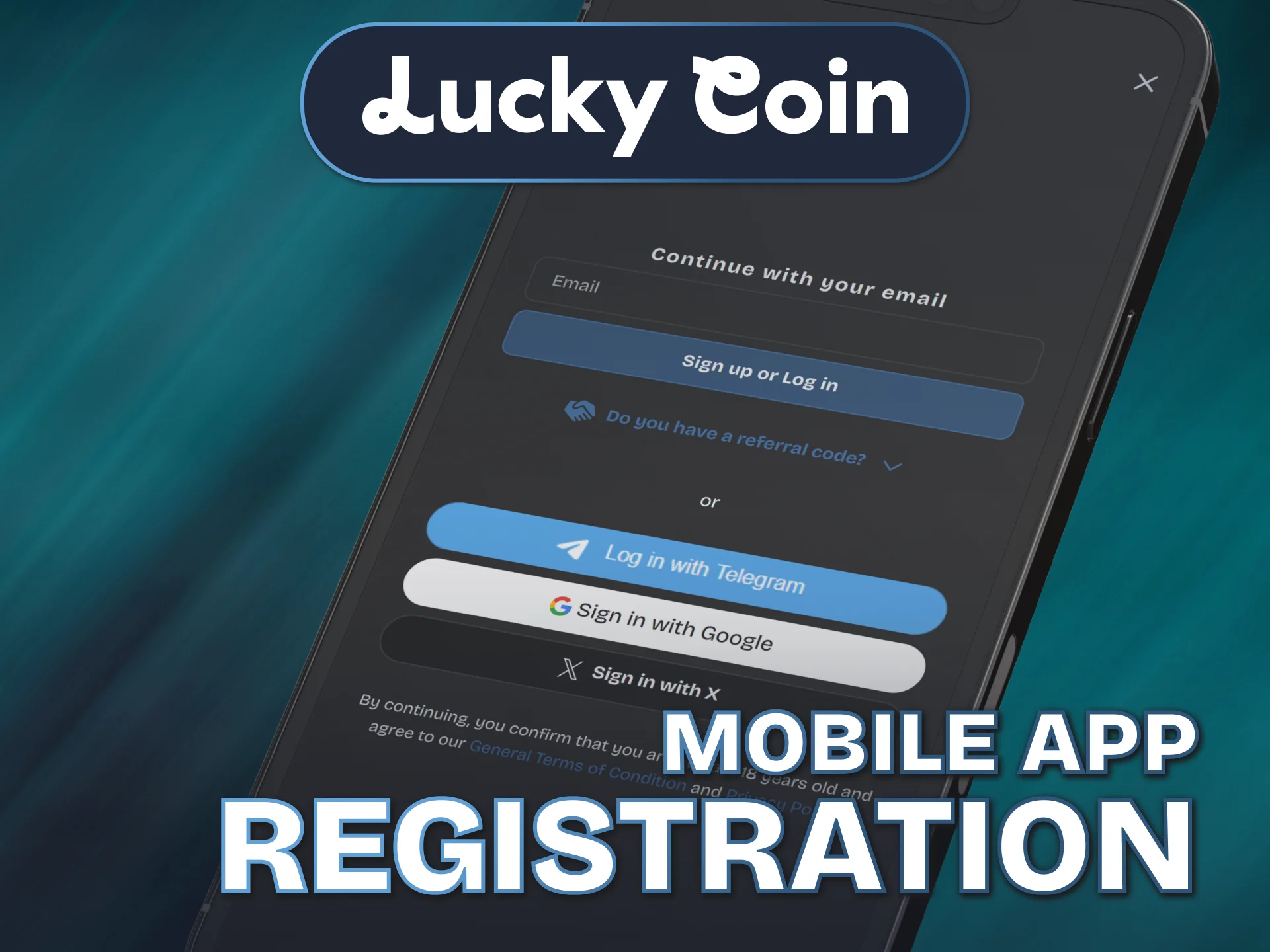 Open your betting profile directly using the mobile Lucky Coin App.