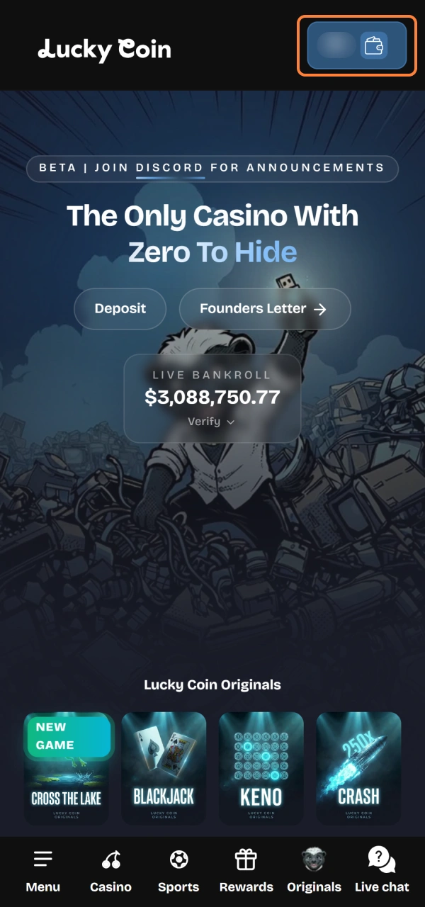 Fund your wallet balance to unlock promotional codes under Lucky Coin Bonuses.
