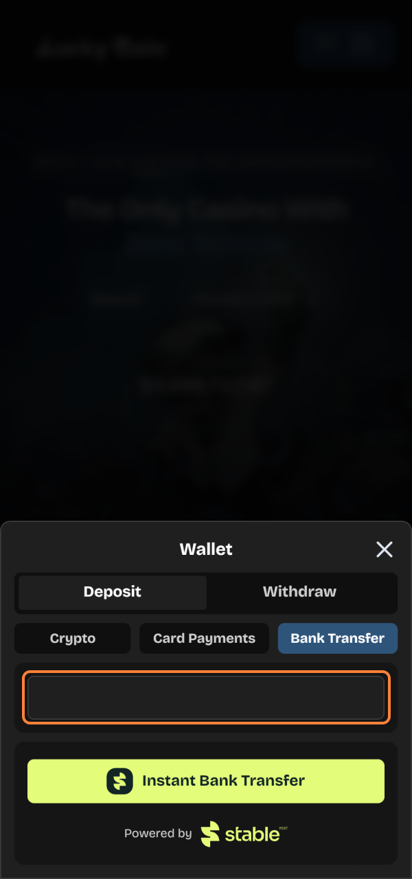 Type the required local currency sum into the active Lucky Coin Deposit box.