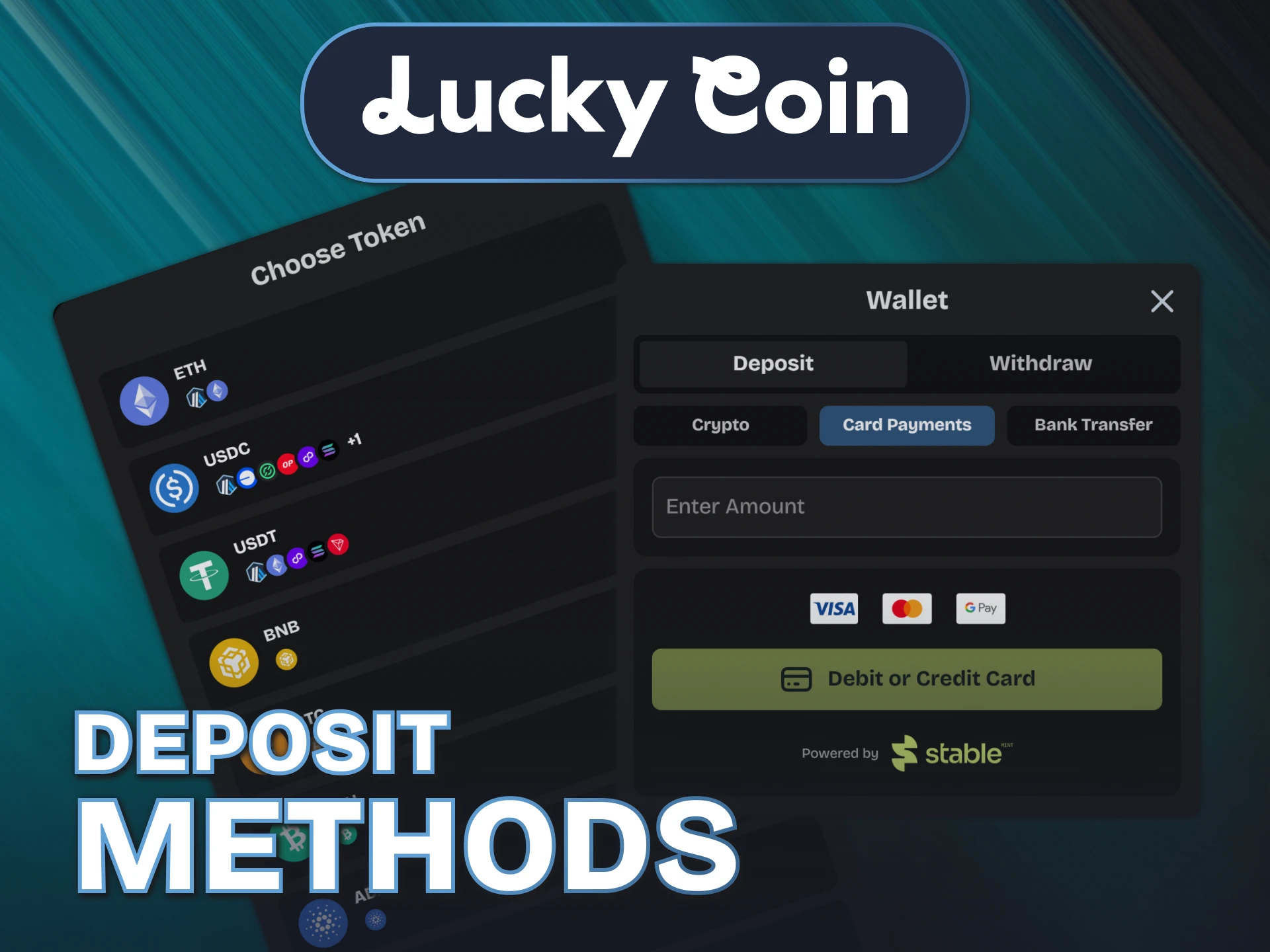 Choose the fastest electronic wallets and vouchers featured on Lucky Coin Deposit.