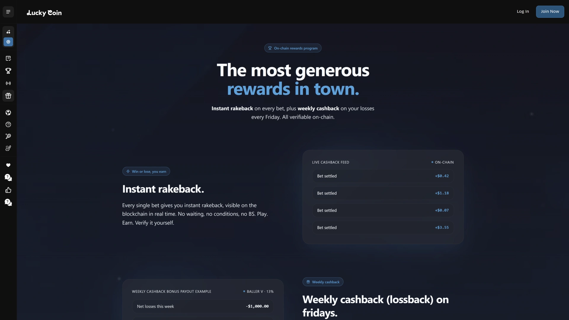 Check the active interface bonuses display screen on Lucky Coin.