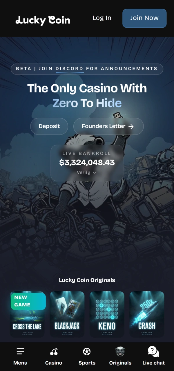 Click the upper right button to prompt the Lucky Coin login.