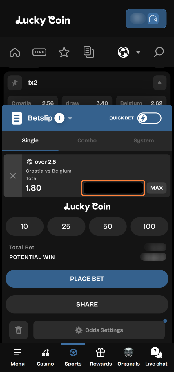 Input your preferred dollar amount into the Lucky Coin coupon field.