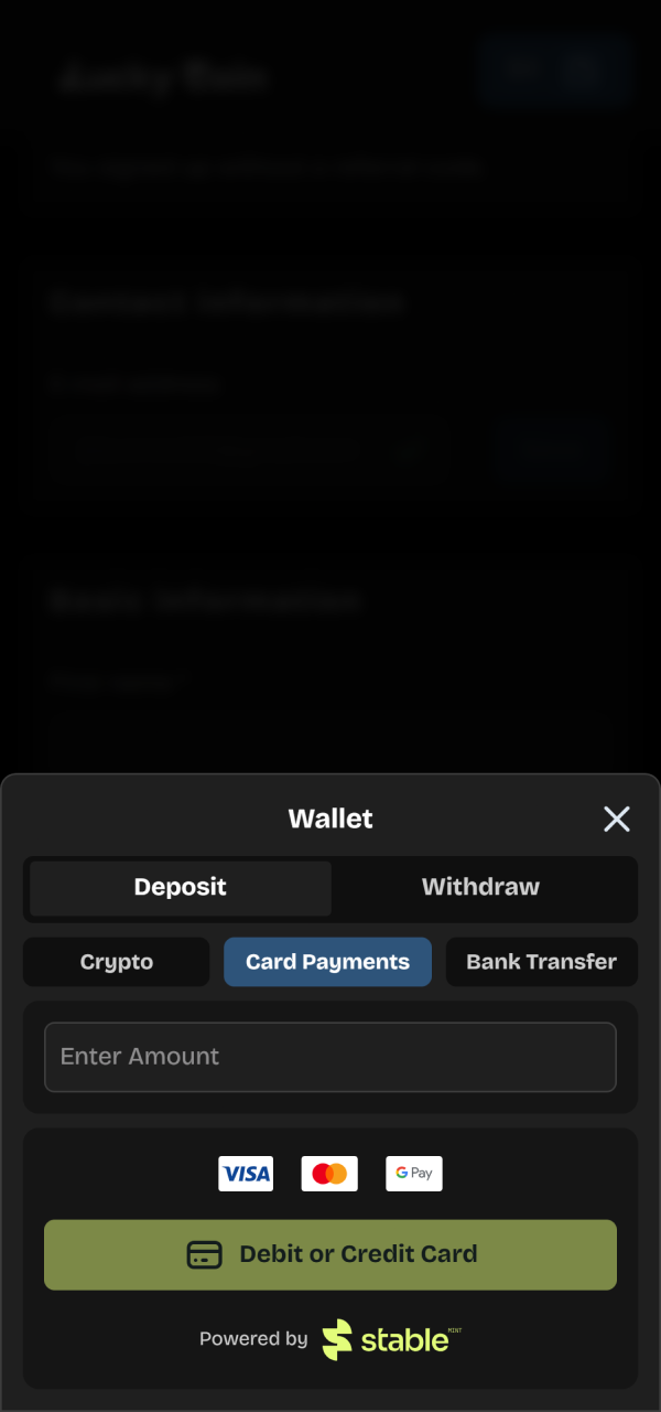 Transfer minimum required funds to trigger your Lucky Coin registration bonus.